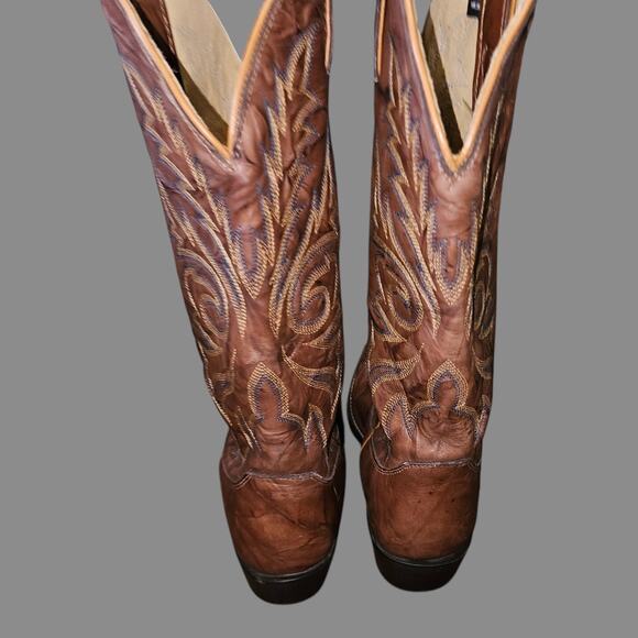 Justin Men\'s 7.5 EE Brown Leather Cowboy Western Boots Made in Mexico main image 4